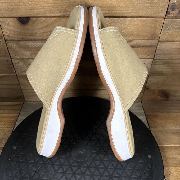 Clarks Women’s Size US 8 Tan White Slip On Suede Slide Casual Sandals - Picture 8 of 10